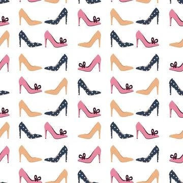 Seamless pattern with high-heeled pump shoes. Vector illustration. Stock Illustration