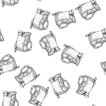 Seamless pattern Hiking backpack drawing representing outdoor adventure act.. Stock Illustration