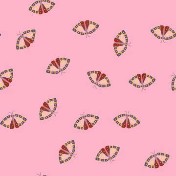 Seamless pattern hippie boho moth cartoon vector Stock Illustration