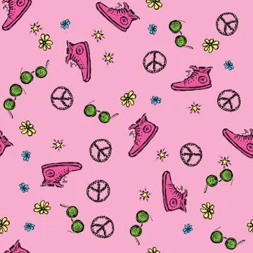 Seamless pattern  hippie symbols Stock Illustration