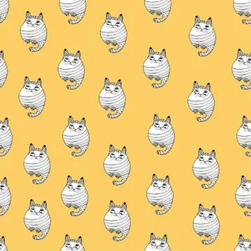 Seamless pattern with hipster cute cats vector illustration Stock Illustration