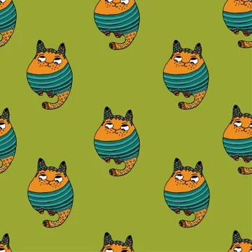 Seamless pattern with hipster cute cats vector illustration Stock Illustration