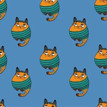 Seamless pattern with hipster cute cats vector illustration Stock Illustration