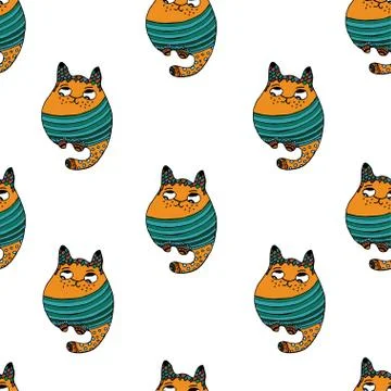 Seamless pattern with hipster cute cats vector illustration Stock Illustration
