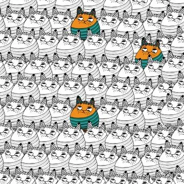 Seamless pattern with hipster cute cats vector illustration Stock Illustration