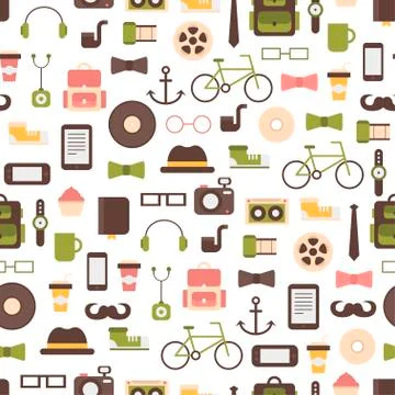 Seamless pattern of hipster vector colorful style elements and icons set for Illustrazione stock