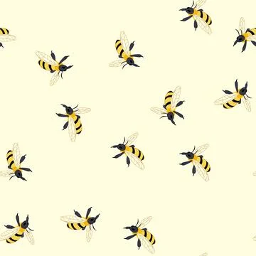 Seamless pattern hive bee cartoon vector Stock Illustration