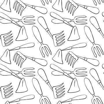 Seamless pattern with hoes. Hand drawn outline vector background and texture  Illustration