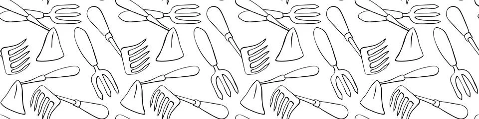 Seamless pattern with hoes. Hand drawn outline vector background and texture  Illustration