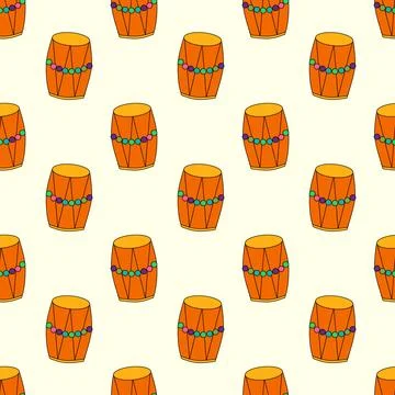 Seamless Pattern with Holi Drums Dhol element. Stock Illustration