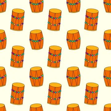 Seamless Pattern with Holi Drums Dhol elements. Stock Illustration