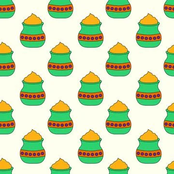 Seamless Pattern with Holi Jar gulal elements. Stockillustratie