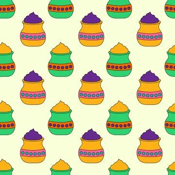 Seamless Pattern with Holi Jar gulal. Celebration of Indian festival of love Stock Illustration