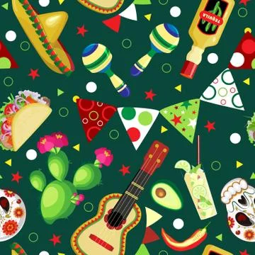 Seamless pattern with holiday attributes Cinco de Mayo Illustrazione stock
