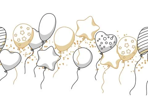 Seamless pattern with holiday balloons. Decoration for celebration. Linear .. 스톡 일러스트
