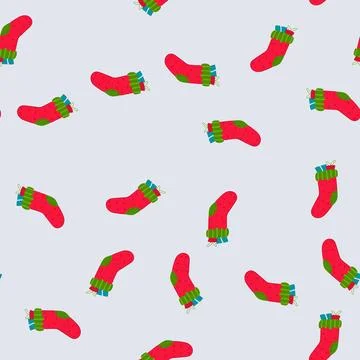 Seamless pattern holiday christmas sock cartoon vector Stock Illustration