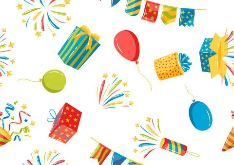 Seamless pattern with holiday decoration items. Color objects for celebration イラスト素材