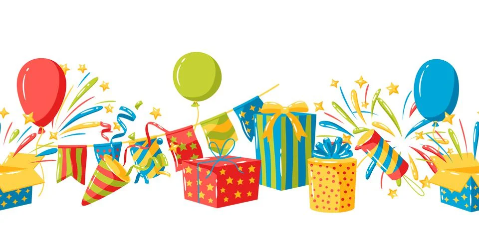 Seamless pattern with holiday decoration items. Color objects for celebration イラスト素材