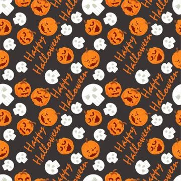 Seamless pattern for holiday design all saints eve Halloween Pumpkins skulls Stock Illustration