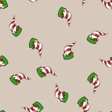 Seamless pattern holiday elf santa hat cartoon vector Stock Illustration