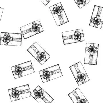 Seamless pattern holiday gift box top view sketch hand drawn Stock Illustration