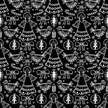Seamless pattern holiday Merry christmas. Sketch doodle trendy style. Stock Illustration