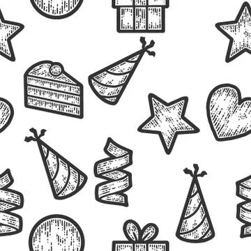 Seamless pattern. Holiday objects, signs and symbols. Sketch scratch board Stock Illustration