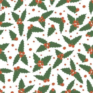Seamless pattern with Holly berry and leaves. Background for Christmas and Ne Stock Illustration