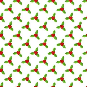 Seamless pattern with Holly berry branch. Flat vector illustration. Illustrazione stock