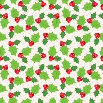 Seamless pattern of holly berry sprig. vector illustration Stock Illustration