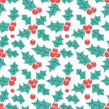 Seamless pattern with holly vector illustration. Stock Illustration