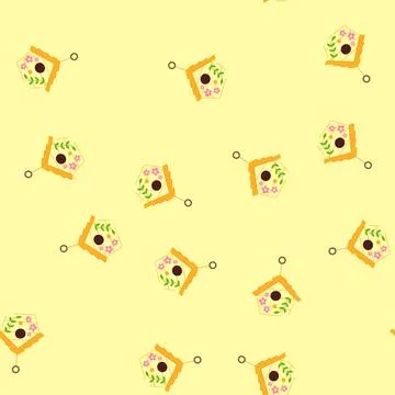 Seamless pattern home bird house cartoon vector 스톡 일러스트