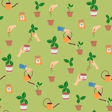 Seamless pattern with home gardening elements Stock Illustration