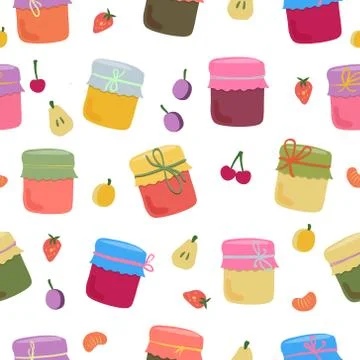 Seamless pattern with home-made jams and fruits Stock Illustration