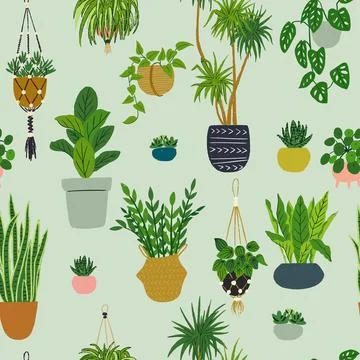 Seamless pattern with home potted plants Stock Illustration