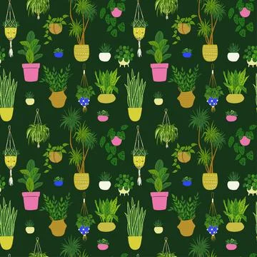 Seamless pattern with home potted plants Stock Illustration