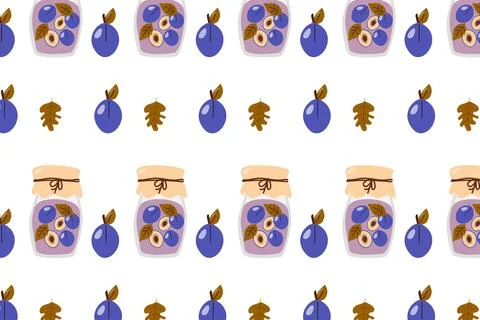 Seamless pattern with homemade compote of plums Stock Illustration
