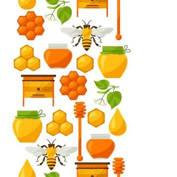 Seamless pattern with honey and bee objects イラスト素材