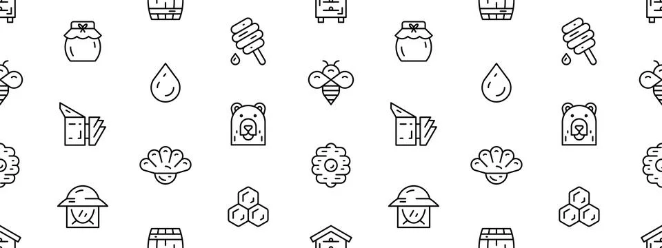 Seamless pattern with Honey and beekeeping icons Stock Illustration