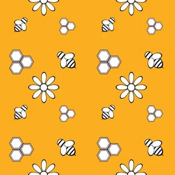 Seamless pattern with honey, bee and flowers. Design elements. Vector イラスト素材