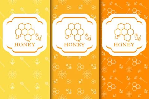 Seamless pattern with honey, bee and flowers. Packaging template. Design Stock Illustration