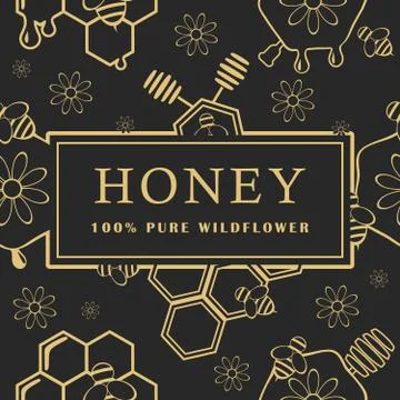 Seamless pattern with honey, bee and flowers. Design elements. Vector イラスト素材