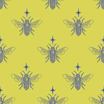 Seamless pattern with honey bee and stars イラスト素材