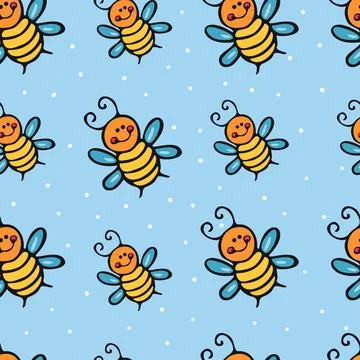 Seamless pattern with honey bee. Cartoon design. Stock Illustration