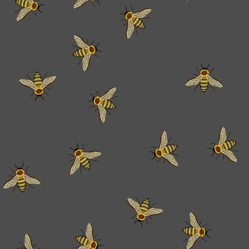 Seamless pattern Honey bee insect flying isolated white background Stock Illustration