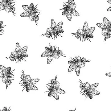 Seamless pattern honey bee sketch hand drawn 스톡 일러스트