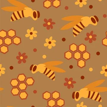 Seamless pattern with honey bees in a honeycomb 库存插图