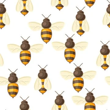 Seamless pattern of honey bees. Image for food and agricultural industry. Stock Illustration