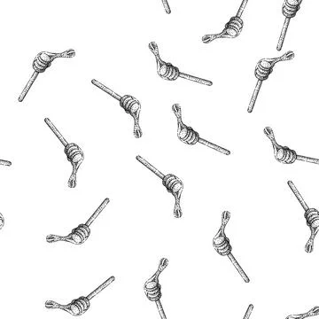 Seamless pattern Honey dipper dripping sweet natural golden liquid Stock Illustration