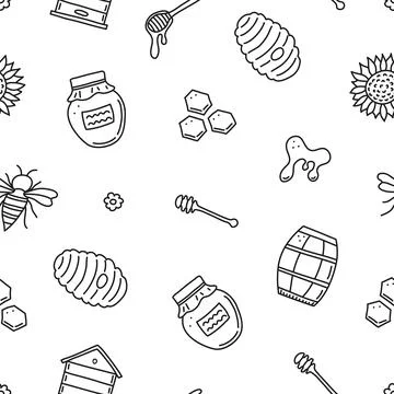 Seamless pattern with honey doodles. Stock Illustration
